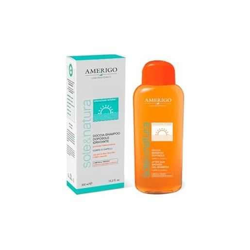 Amerigo doccia-shampoo doposole idratante con gel di aloe vera e attivi naturali, 300 ml