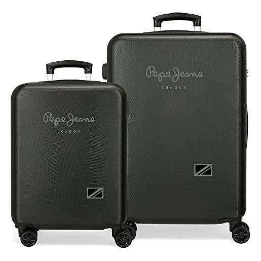Pepe Jeans cromwell set valigia nero 55/65 cm rigido abs chiusura laterale a combinazione 91l 7,54 kg bagaglio a mano 4 ruote