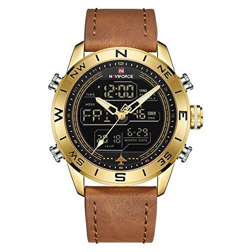 Naviforce uomo's impermeabile sport guarda cuoio analogico digitale watch lussi casual a doppio tempo(g/g/lbn)