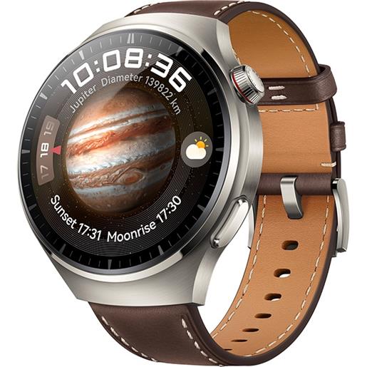 Huawei watch 4 pro aerospace-grade titanium alloy case 48 mm dark brown leather strap esim