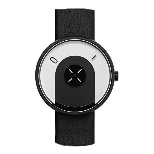 Projects Watches overlap quarzo acciaio inox ip nero bianco pelle disc orologio unisex, cinturino, cinghia