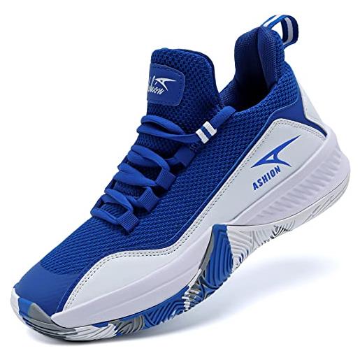 ASHION scarpe basket bambino scarpe per bambini e ragazzi scarpe da ginnastica bambino high-top outdoor sport(c bianco blu, 38eu