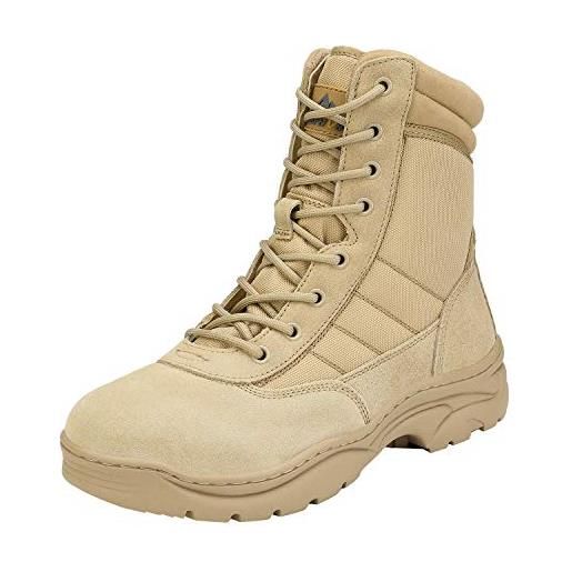 NORTIV 8 stivali da lavoro tattici militari da uomo escursionismo pelle stivali da combattimento sabbia trooper taglia 48eu/14us