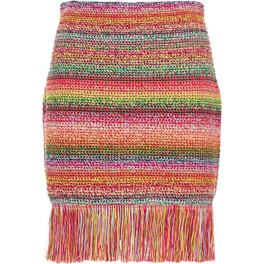 OSCAR DE LA RENTA minigonna in maglia di cotone crochet / frange