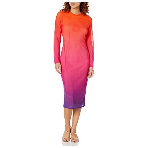 The Drop abito da donna, gene, midi, in rete, a maniche lunghe, con apertura sulla schiena, arancione/rosa/viola sfumato, xl