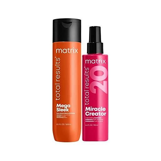 Matrix | kit mega sleek shampoo anti-crespo 300ml + trattamento miracle creator total results 190ml per capelli crespi