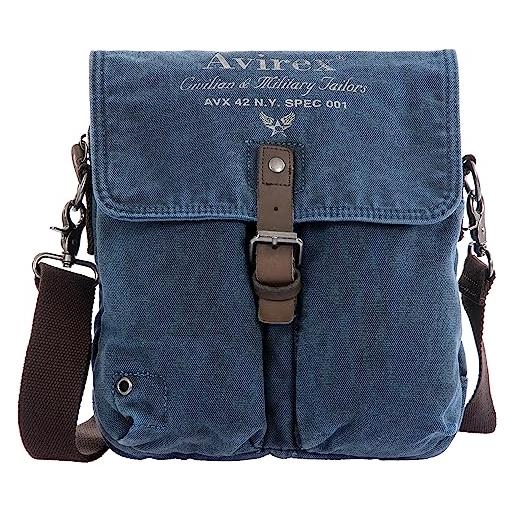 Avirex borsello a tracolla in canvas e pelle bovina anticata, borsa a tracolla unisex in stile militare, collezione 140506 cnv0c (blue)