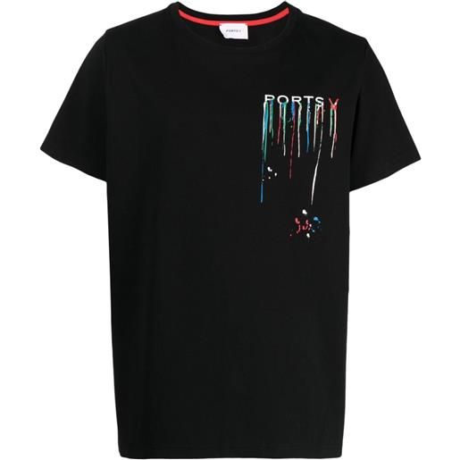 Ports V t-shirt con stampa effetto vernice - nero