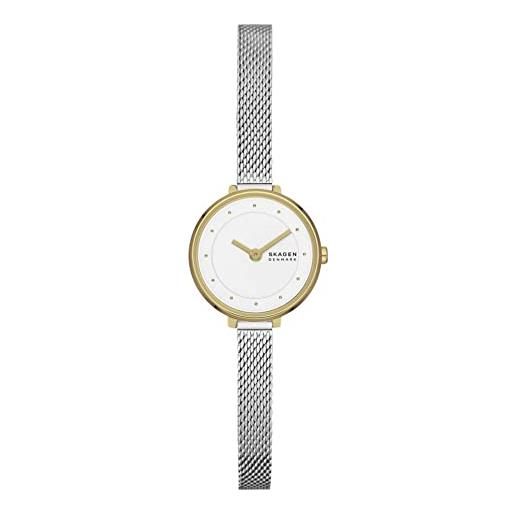 Skagen gitte orologio per donna, movimento al quarzo con cinturino in acciaio inossidabile o in pelle, tonalità argento e oro, 22mm