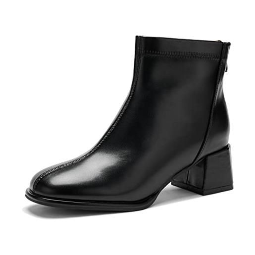 Aeslech autunno stivaletti per le donne chunky block mid heel booties back zipper fashion short boots, ya nero, 38 eu