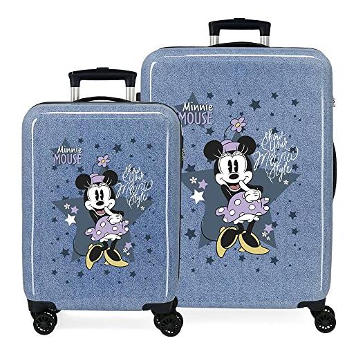 Disney set di valigie Disney minnie style blu 55/68 cm abs rigido con combinazione laterale 104l 6 kg 4 doppie ruote bagaglio a mano