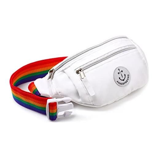 ANKERFREUND marsupio con cintura arcobaleno per uomo donna unisex impermeabile marsupio grande borsa a tracolla per festival club outdoor sport escursionismo fitness bicicletta pride, bianco, taglia