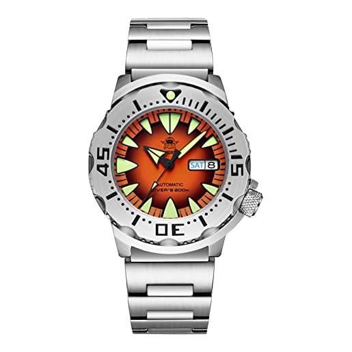 ADDIESDIVE orologio da uomo subacqueo automatico in vetro zaffiro cinturino in acciaio inox ad2103, colore: arancione. , bracciale