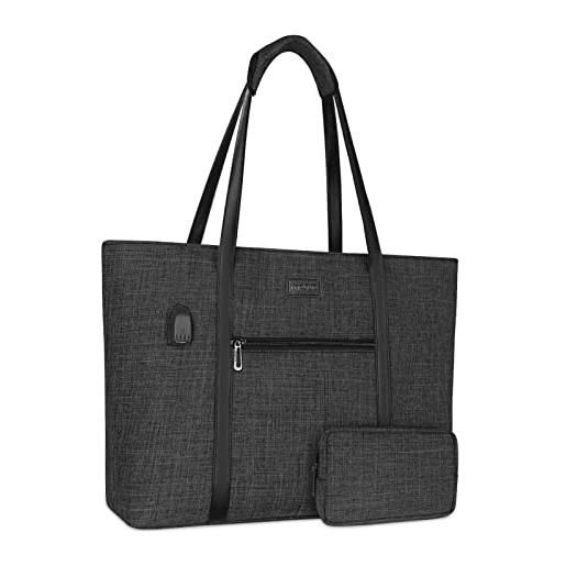 MOSISO usb porta laptop tote borsa per donna, compatibile con mac. Book, 17-17,3 pollici notebook e chromebook, organizer leggero e durevole per lavoro viaggio lavoro valigetta con piccola borsa, nero