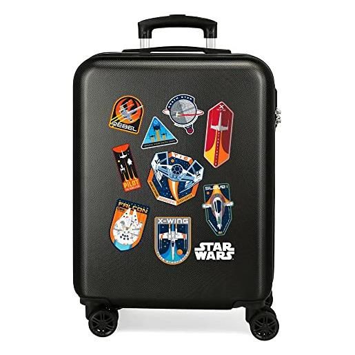 Star wars badges valigia da cabina nera 38 x 55 x 20 cm rigida abs chiusura a combinazione laterale 34 2 kg 4 ruote doppie bagaglio a mano