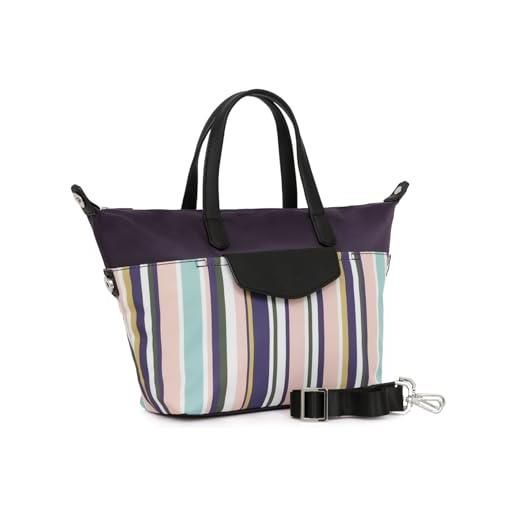 Hexagona paris shopper donna-collezione calypso-bayadère/viola-in nylon-portato mano piccola borsa a tracolla, 38 x h: 22 x p: 11 cm