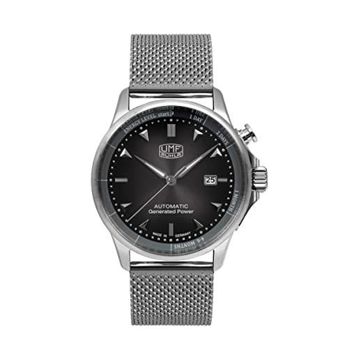 UMF RUHLA autokinetic orologio da uomo 1062m-2, quadrante nero, cinturino in maglia milanese, made in germany, nero , bracciale