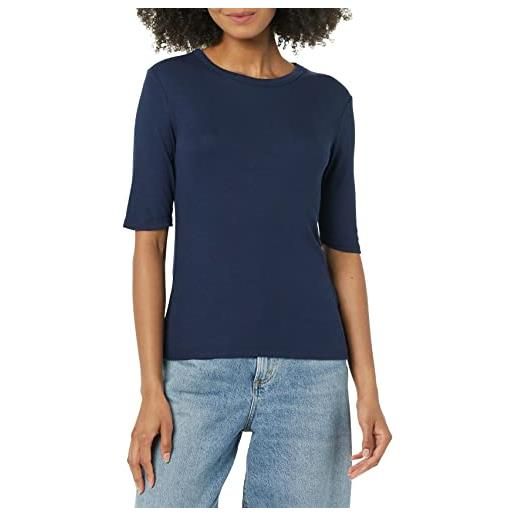Amazon Aware maglietta in modal a costine girocollo con maniche al gomito (taglie forti disponibili) donna, blu marino, xs