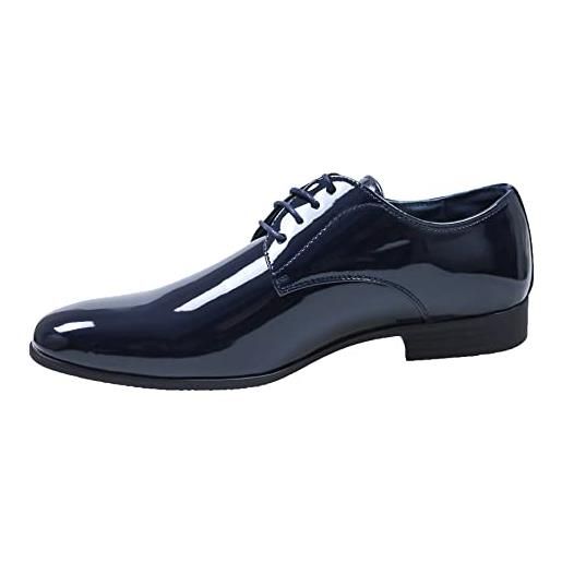 Evoga scarpe uomo class blu scuro vernice linea classica eleganti cerimonia (blu scuro lucide, numeric_41)