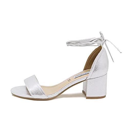 QUEEN HELENA sandali con tacco basso casual eleganti con lacci donna zm9004 (argento, numeric_40)
