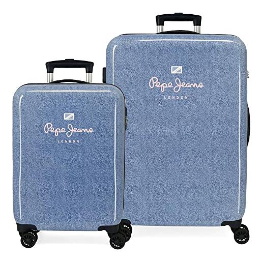 Pepe Jeans lena set di valigie blu 55/68 cm rigida abs chiusura a combinazione laterale 104l 6 kg 4 ruote bagagli mano, blu, taglia unica, set di valigie