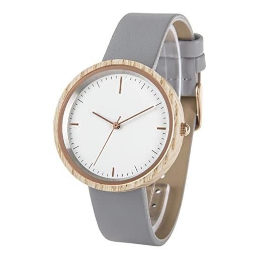 Zeit-Bar orologio da polso da donna slim line, cassa in legno, con lancetta dei secondi, cinghia