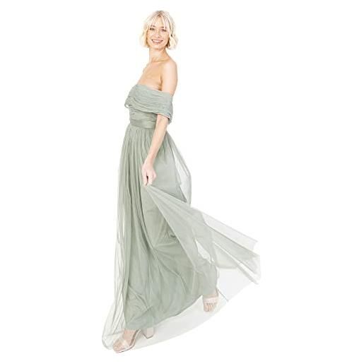 Anaya with Love womens ladies maxi dress bardot off shoulder with belt long empire waist for wedding guest prom evening gown bridesmaid, vestito donna, frosted green, 