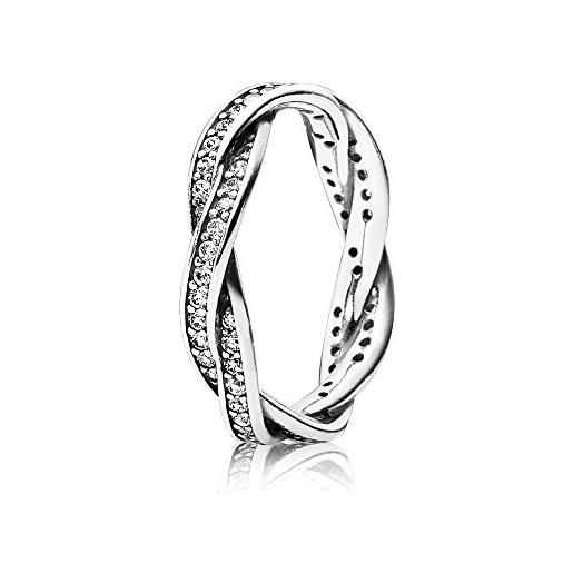 Pandora timeless anello intrecciato con pavé e zirconia cubica, in argento, 54