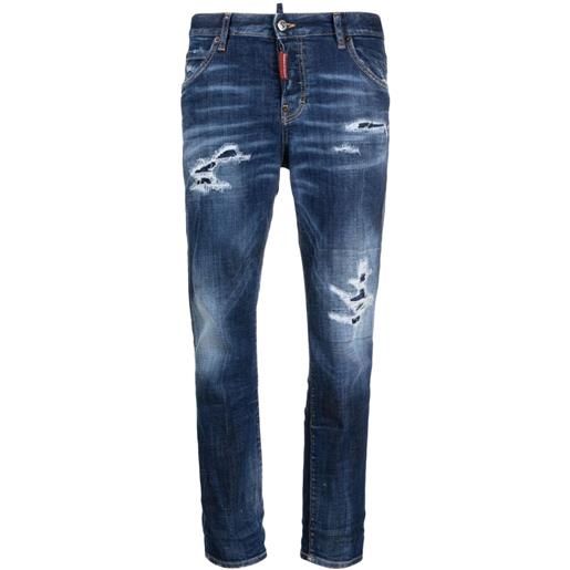 Dsquared2 jeans skinny a vita media con effetto vissuto - blu
