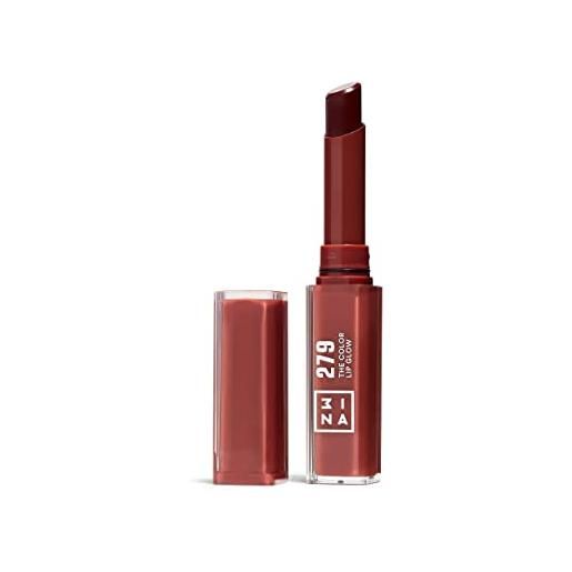 3ina makeup - the color lip glow 279 - rosso marrone - rosetto rosso marrone burroacaco di karite per nutrire le labbra - rosetti luminoso lucido - vegan - cruelty free