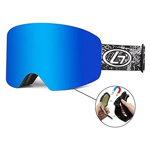 OBAOLAY obalay - occhiali da sci con sistema di cambio magnetico per occhiali da sci con borsa per il trasporto blu