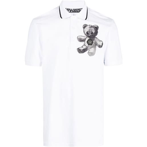 Philipp Plein paisley teddy bear polo shirt - bianco