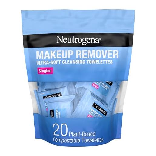 Neutrogena makeup remover cleansing towelette singles, daily face wipes to remove dirt, oil, makeup & waterproof mascara, individually wrapped, 20 count