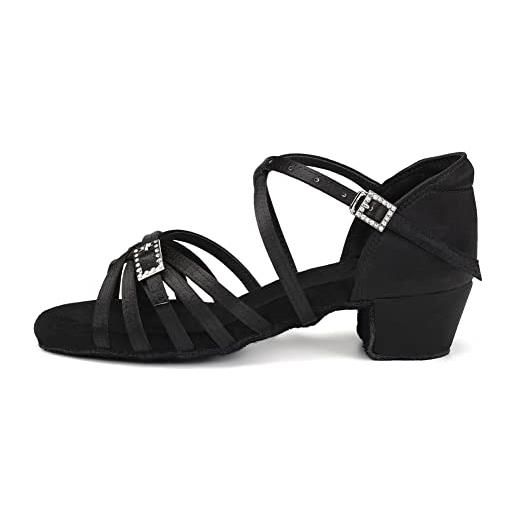 AOQUNFS scarpe da ballo latino americano donna&bambina scarpe da ballo ragazze salsa tango bachata con tacco basso, wx608-3.5, nero, eu 33