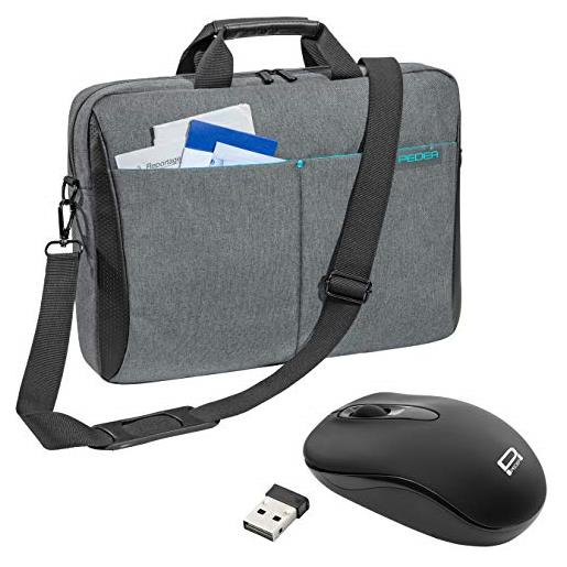 PEDEA borsa per pc portatile lifestyle borsa per notebook fino a 15,6 pollici (39,6 cm) borsa con tracolla, incluso mouse wireless, grigio