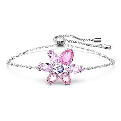 Swarovski gema bracciale, con cristalli Swarovski, motivo floreale, placcato in tonalità rodio, rosa