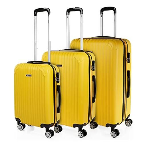 ITACA - set valigie - set valigie rigide offerte. Valigia grande rigida, valigia media rigida e bagaglio a mano. Set di valigie con lucchetto combinazione tsa t71500, giallo