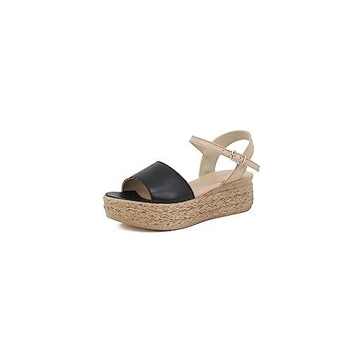 QUEEN HELENA sandali di pelle con zeppa platform donna 31850-3156 (nero e beige, numeric_37)