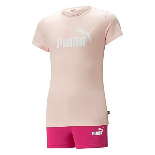 PUMA set maglietta e pantaloncini con logo g, tuta da jogging bambine e ragazze, rosa polvere-orchidea ombra, 164