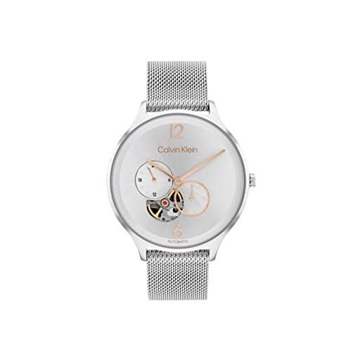 Calvin Klein orologio automatico da donna con cinturino in maglia metallica in acciaio inossidabile argentato - 25200121