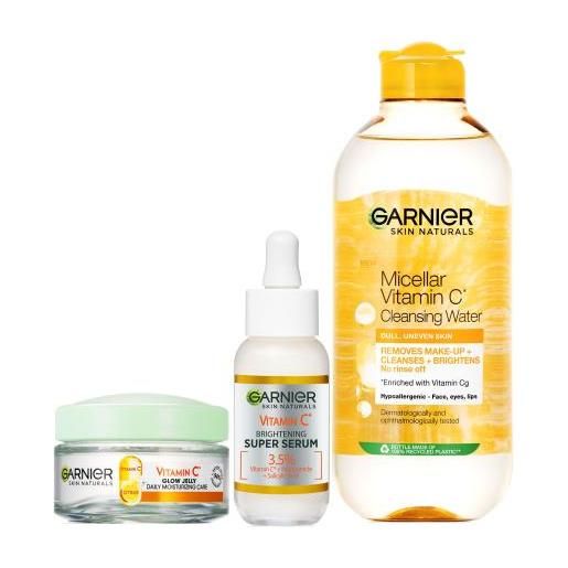 Garnier skin naturals vitamin c glow jelly daily moisturizing care cofanetti gel per il viso 50 ml + siero per il viso 30 ml + acqua micellare 400 ml per donna