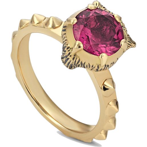 Gucci Gioielli anello gucci le marché des merveilles in oro giallo, con tormalina rosa e diamanti con testa di felino