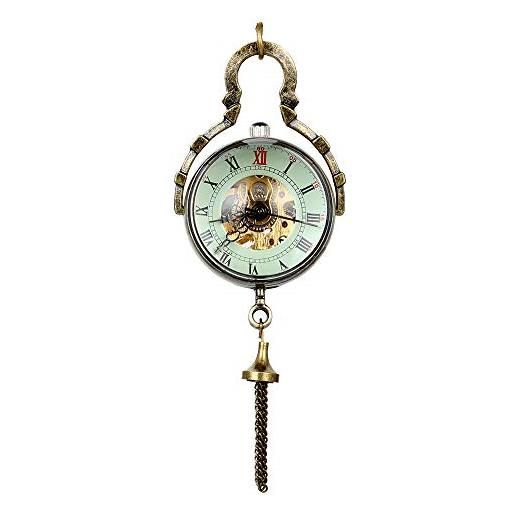 JewelryWe orologio da tasca a quarzo hollow collana in lega orologio vintage orologi meccanici colore bronzo nero (occhio)