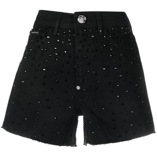 Philipp Plein shorts denim con cristalli - nero