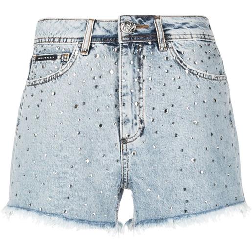 Philipp Plein shorts corti con cristalli - blu