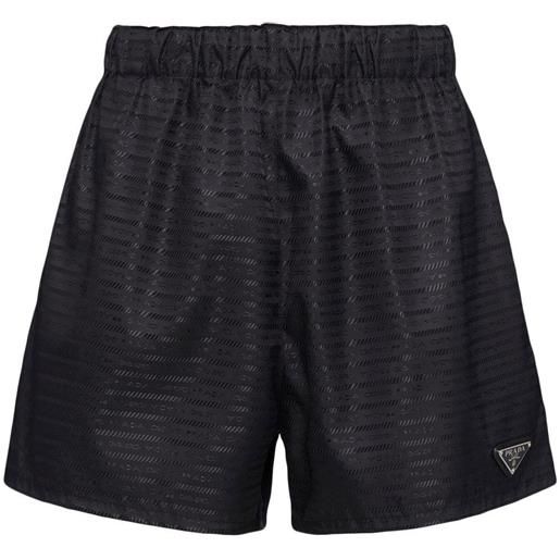 Prada shorts in re-nylon con logo - nero