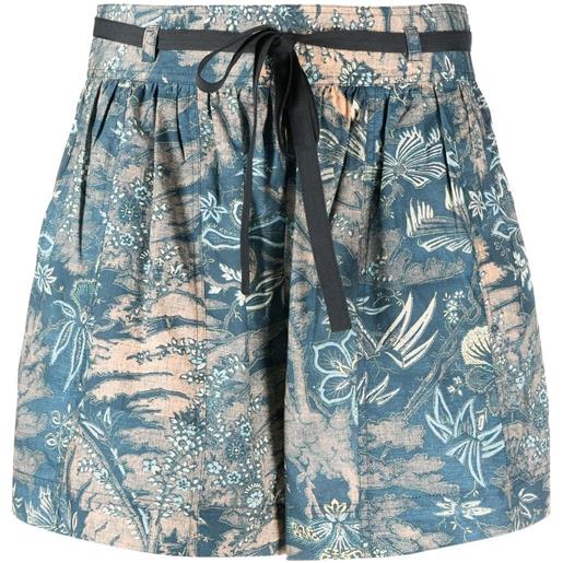 Ulla Johnson shorts a fiori con cintura - blu