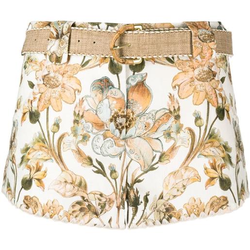 ZIMMERMANN shorts a fiori con cintura - bianco