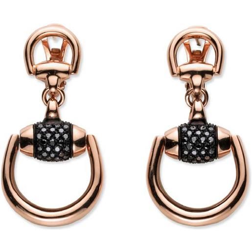 Gucci Gioielli orecchini pendenti gucci horsebit in oro rosa con diamanti neri e corindone nero