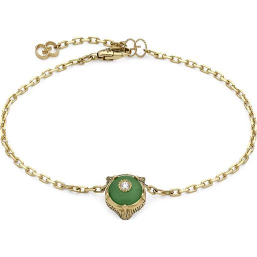 Gucci Gioielli bracciale gucci le marché des merveilles in oro giallo, con giada verde e diamanti, con testa di felino